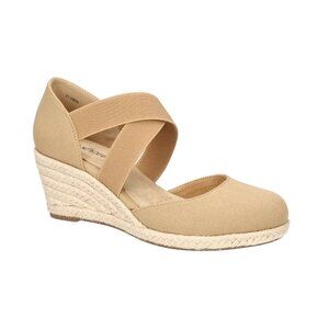 Easy Street Women's Pari Slip-On Espadrille Wedges Sandals Natural Canvas 10M